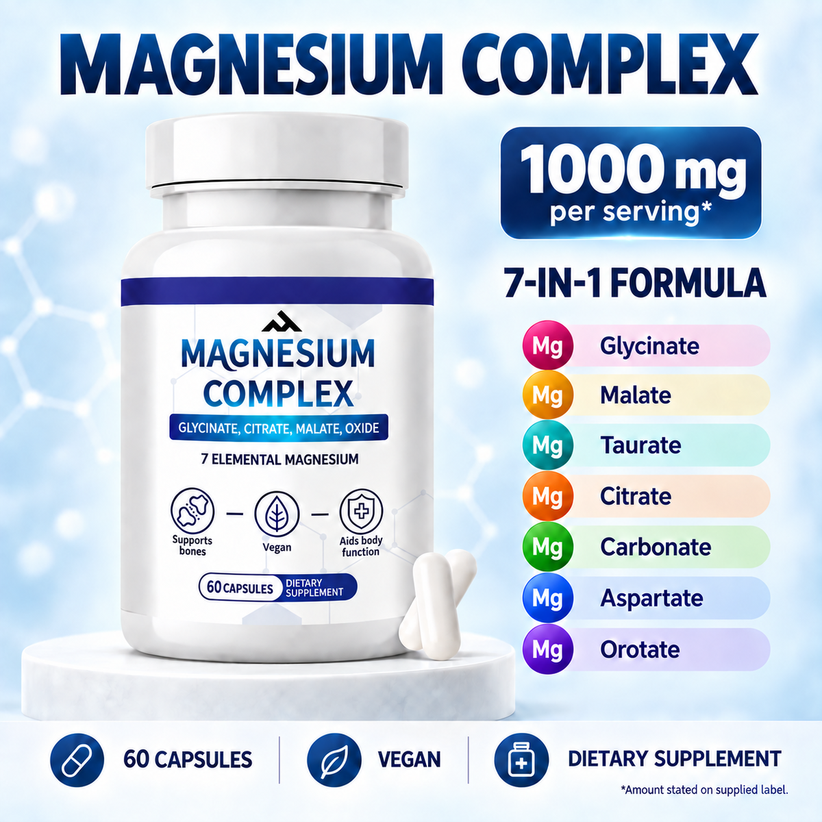 Magnesium Complex 7-Element Supplement 1000mg - 60 capsules