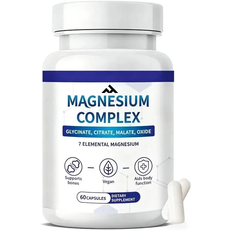 Magnesium Complex 7-Element Supplement 1000Mg Containing Glycine, Citrate, Malate -60 Capsules